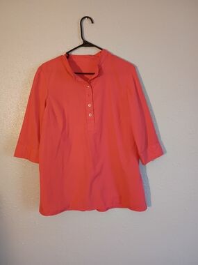 Coral Button-Placket Tunic Top